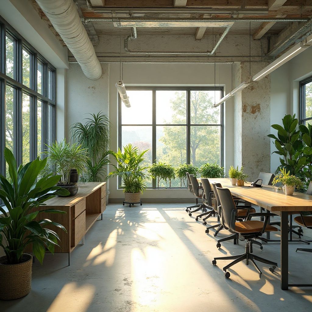 Eco-friendly workspace with sustainability elements